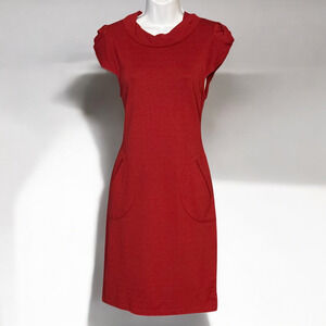 Yoana Baraschi Anthro Red Bodycon Dress Career Party Pockets Cap Sleeve Size 6